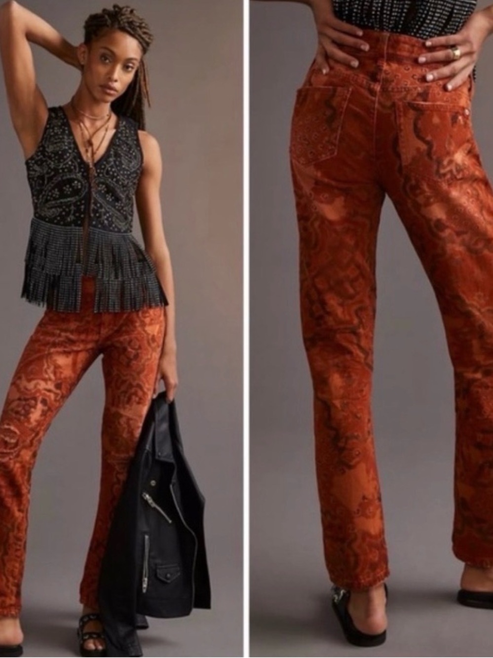 Anthropologie Rust Paisley Straight-Leg Pants